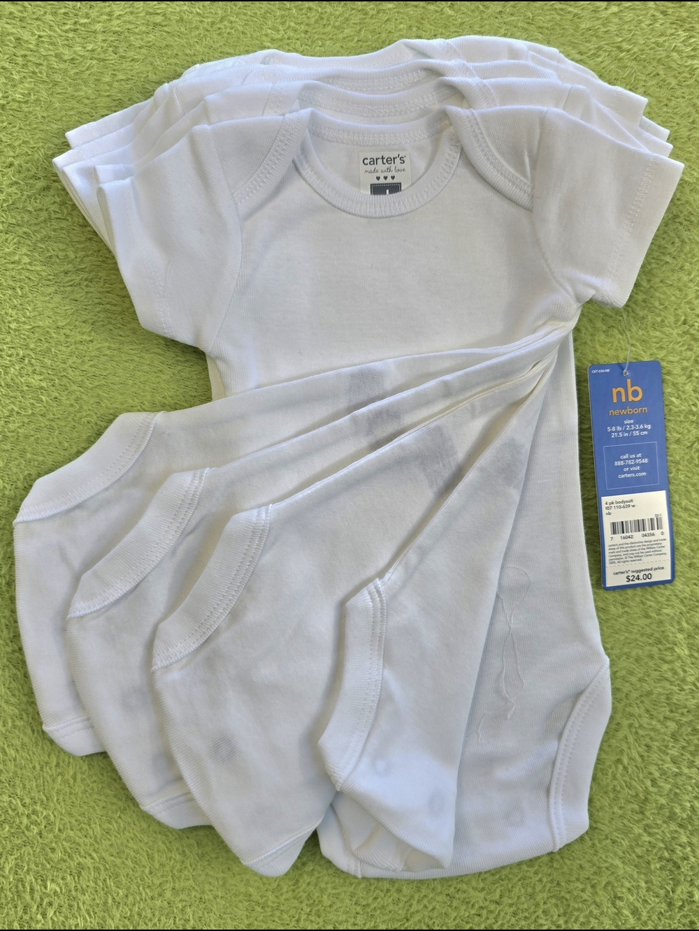 NWT  NEWBORN BABY PURE WHITE BODYSUITS Short Sleeve Onesies UNISEX - 5-Pack (M4)
